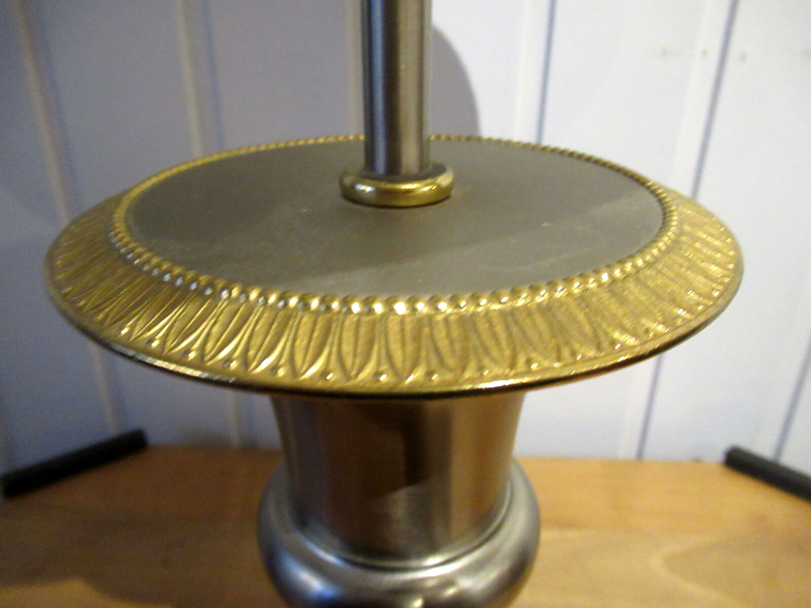Vintage lamp, steel and brass. Pig bladder lampshade