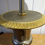 Vintage lamp, steel and brass. Pig bladder lampshade