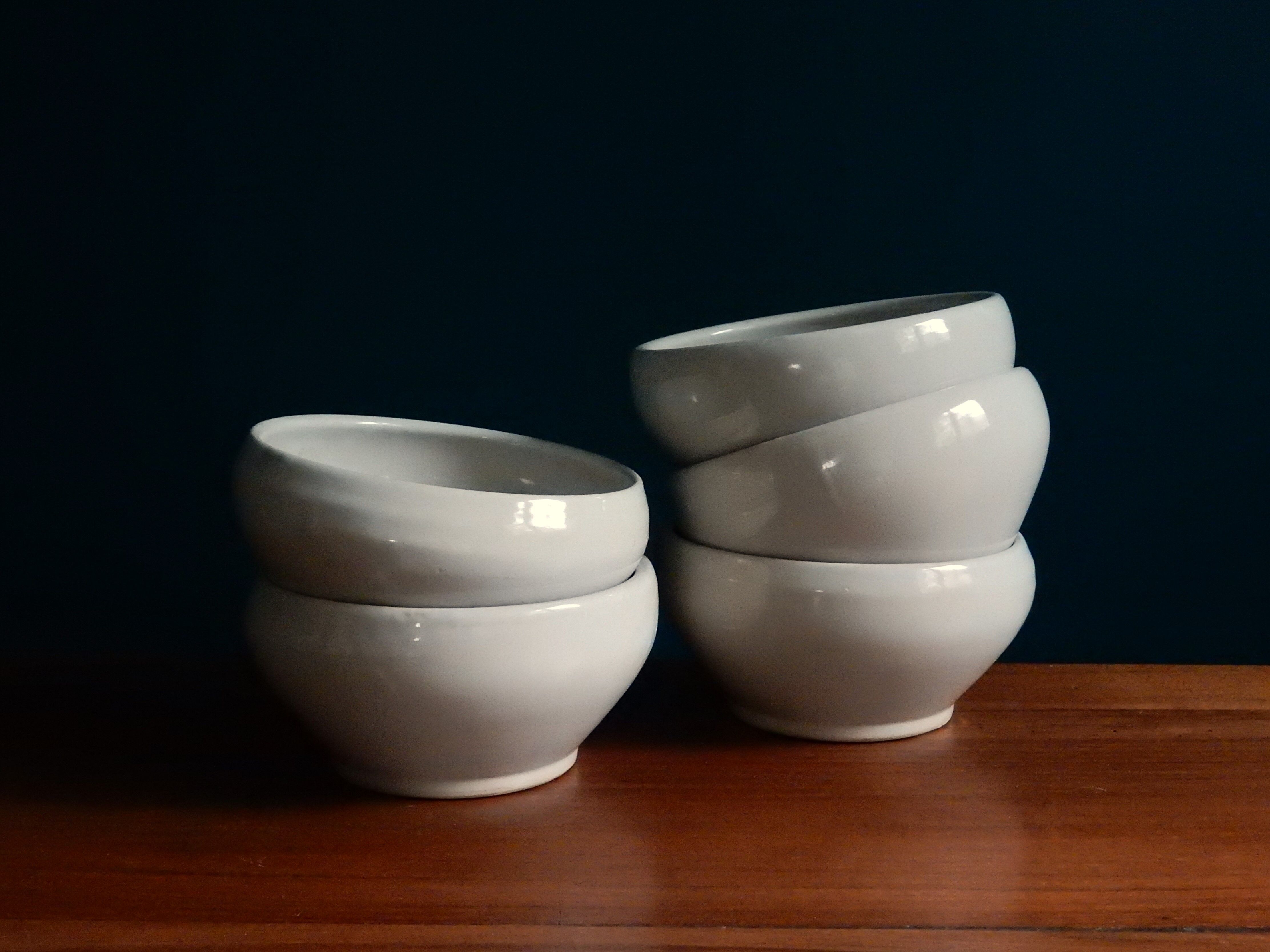 5 stoneware bowls Digoin Sarreguemines grespots