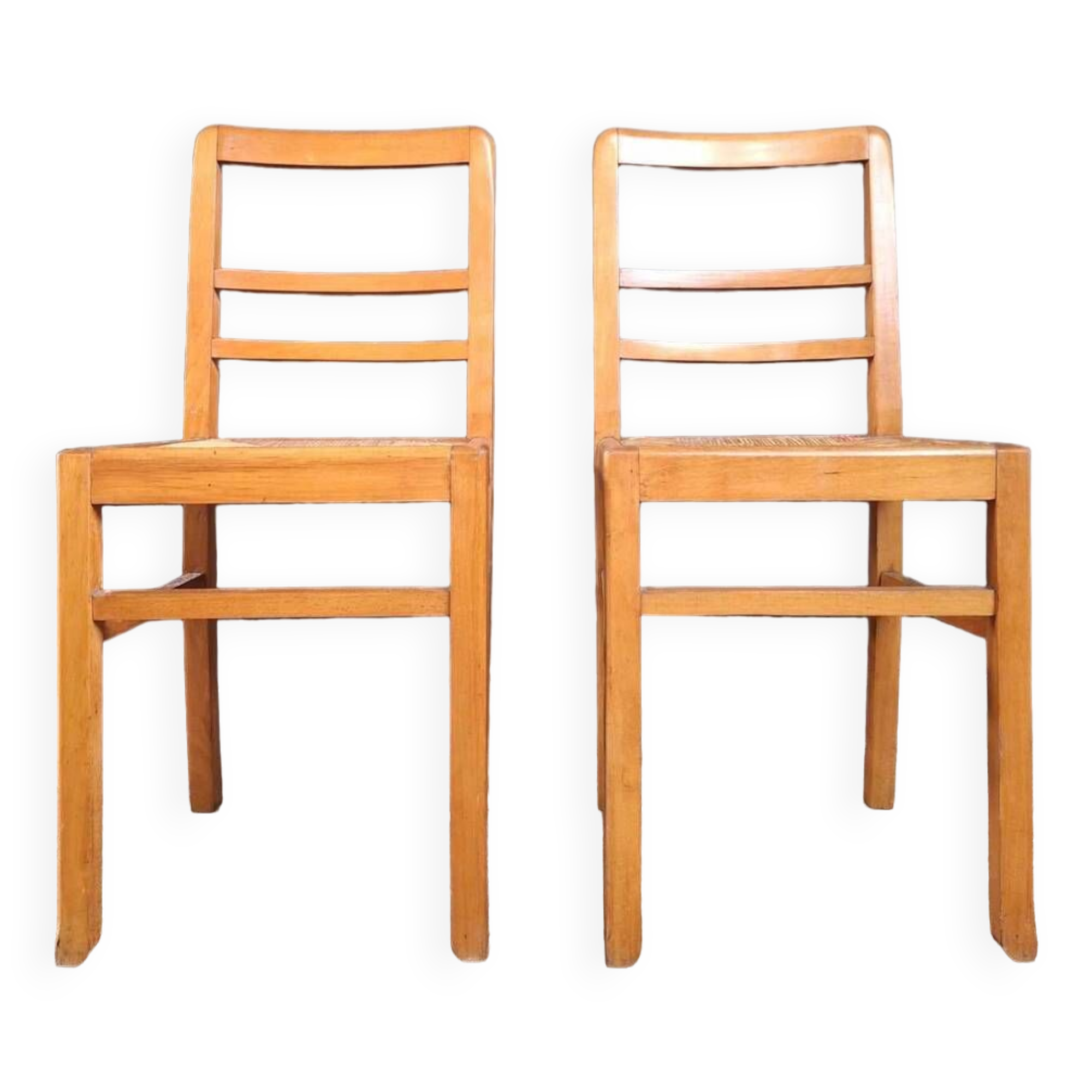 Pair of vintage straw chairs, antique seating furniture