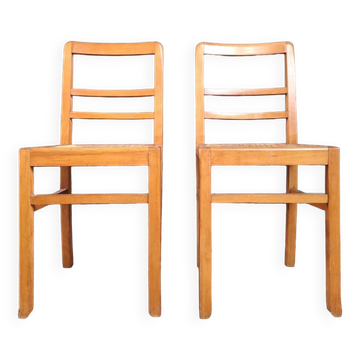 Pair of vintage straw chairs, antique seating furniture