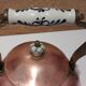 Vintage kettle in pink copper, brass and ceramic