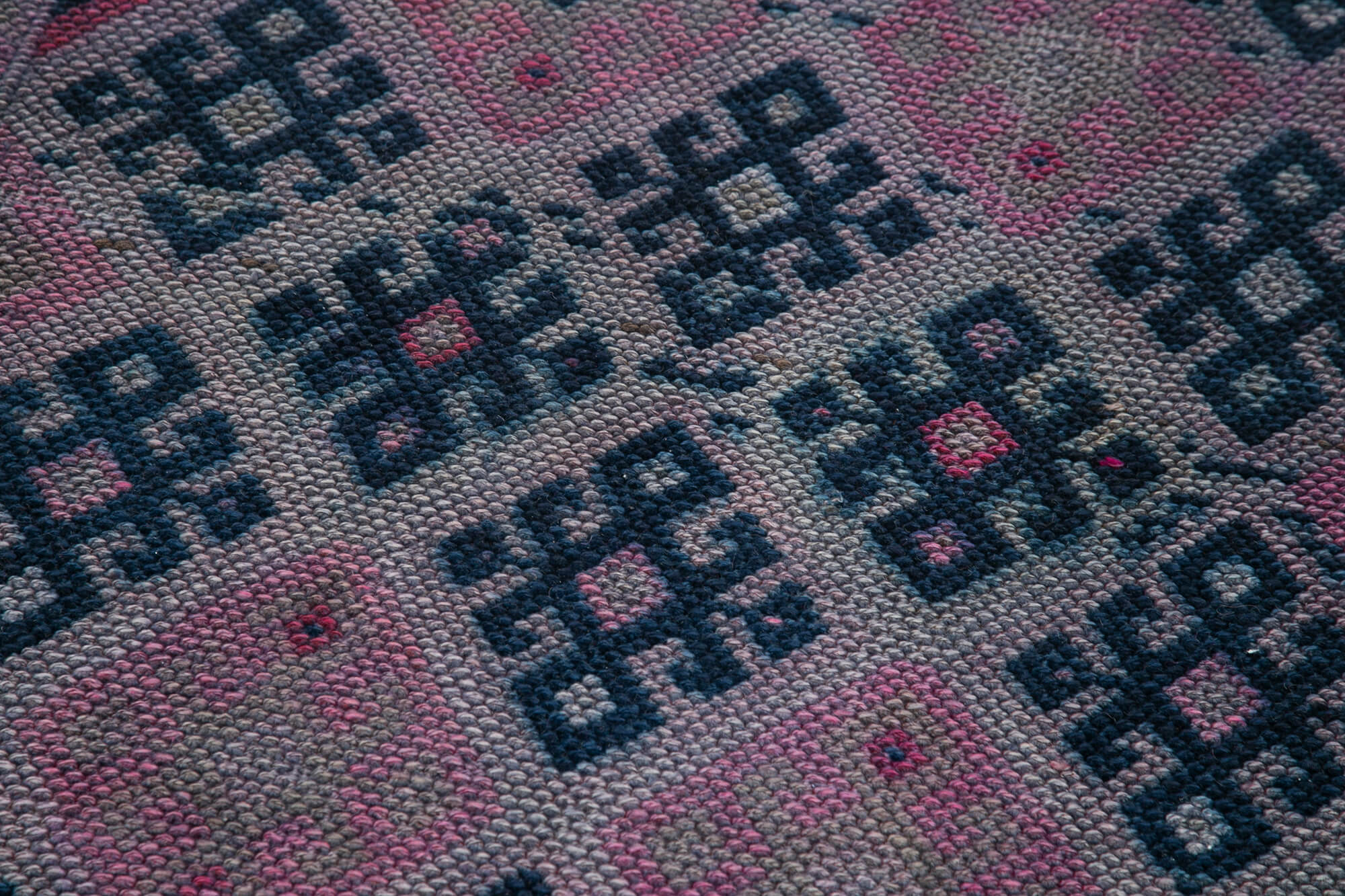 Hand-knotted wool turkish purple runner carpet 95 cm x 406 cm