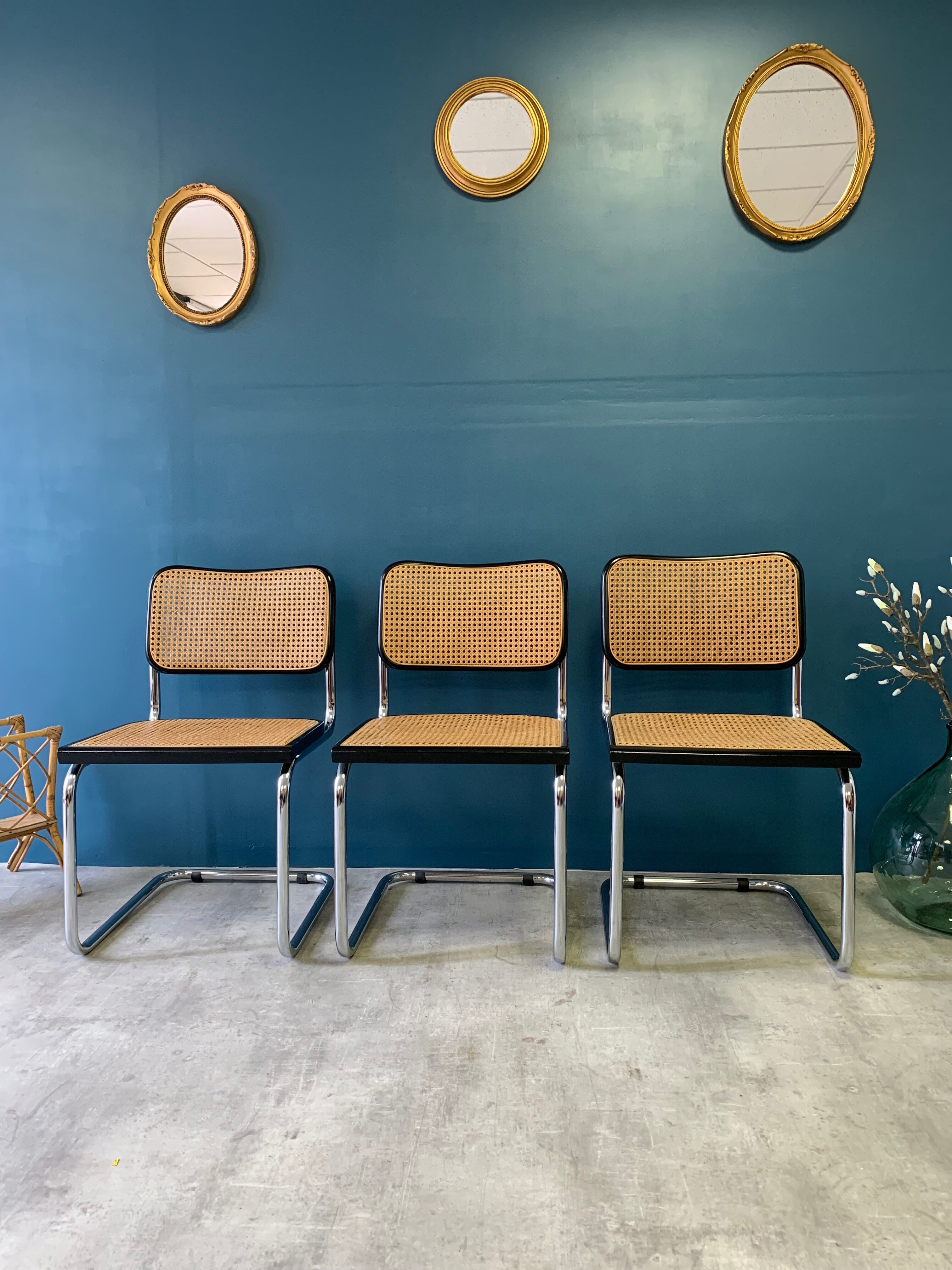 Set of 3 black Marcel Breuer B32 chairs