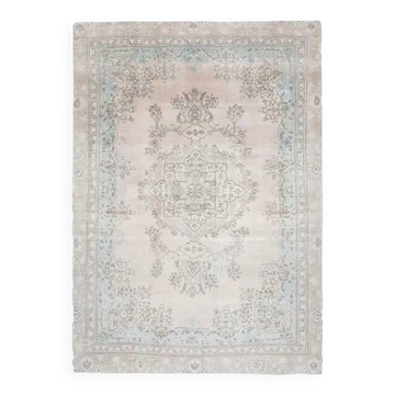 1970s Vintage Persian Handmade Wool Cotton Beige Area Rug 250x355