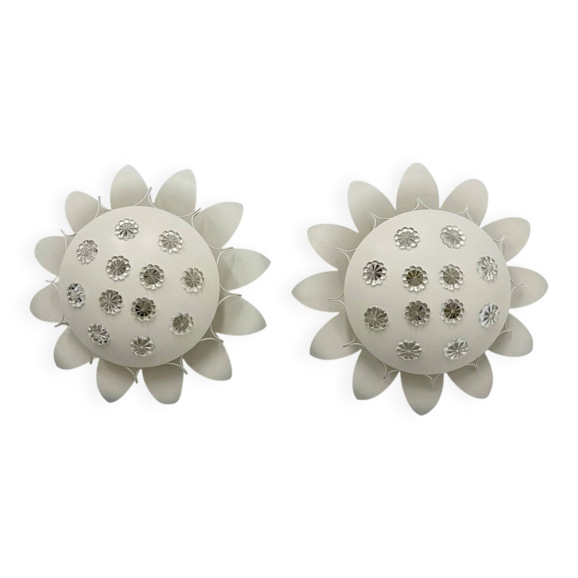 Set of 2 Emil Stejnar wall lamps with flower crystals, 1950s Vienna