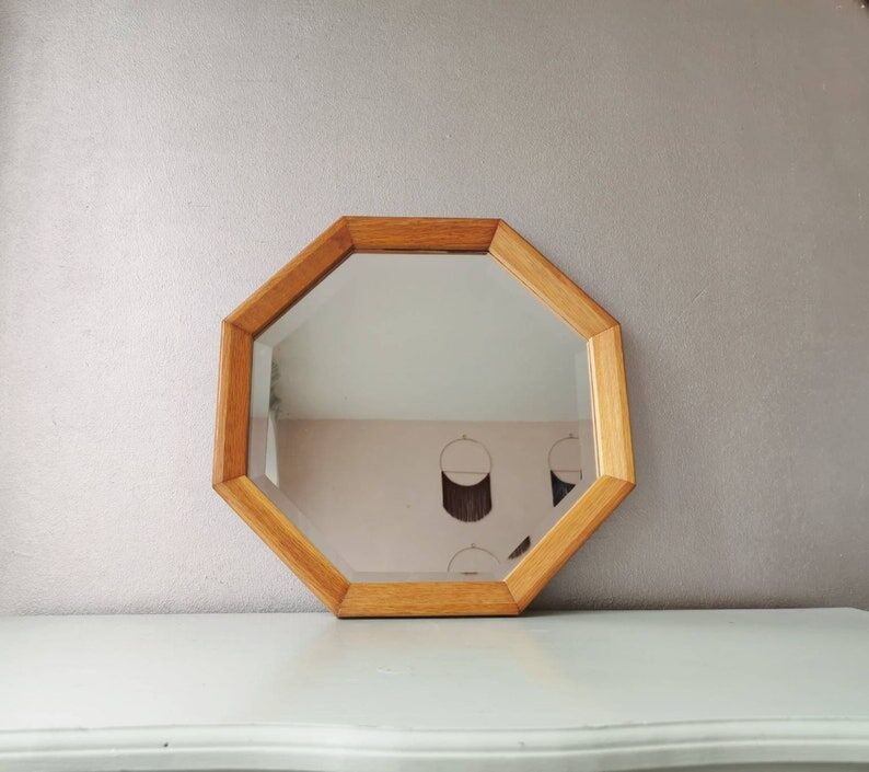 Vintage wooden mirror with cut glass, 80s (54 x 54 cm)