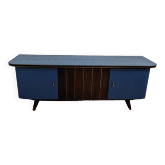 Vintage wooden & blue sideboard / hi-fi TV cabinet