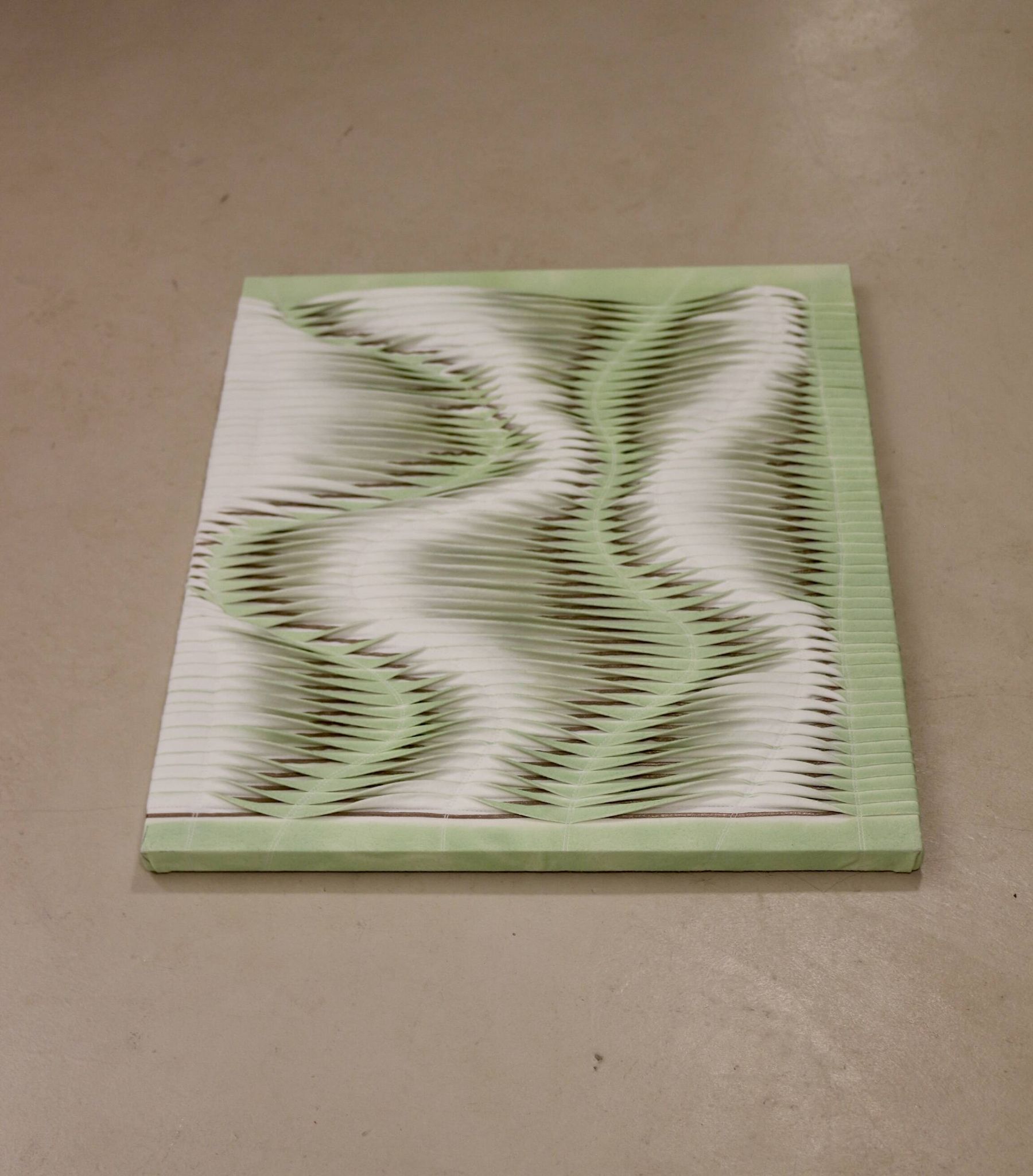 Textured wave effect painting by pleating in light green color. Contemporary. Ref Riviera