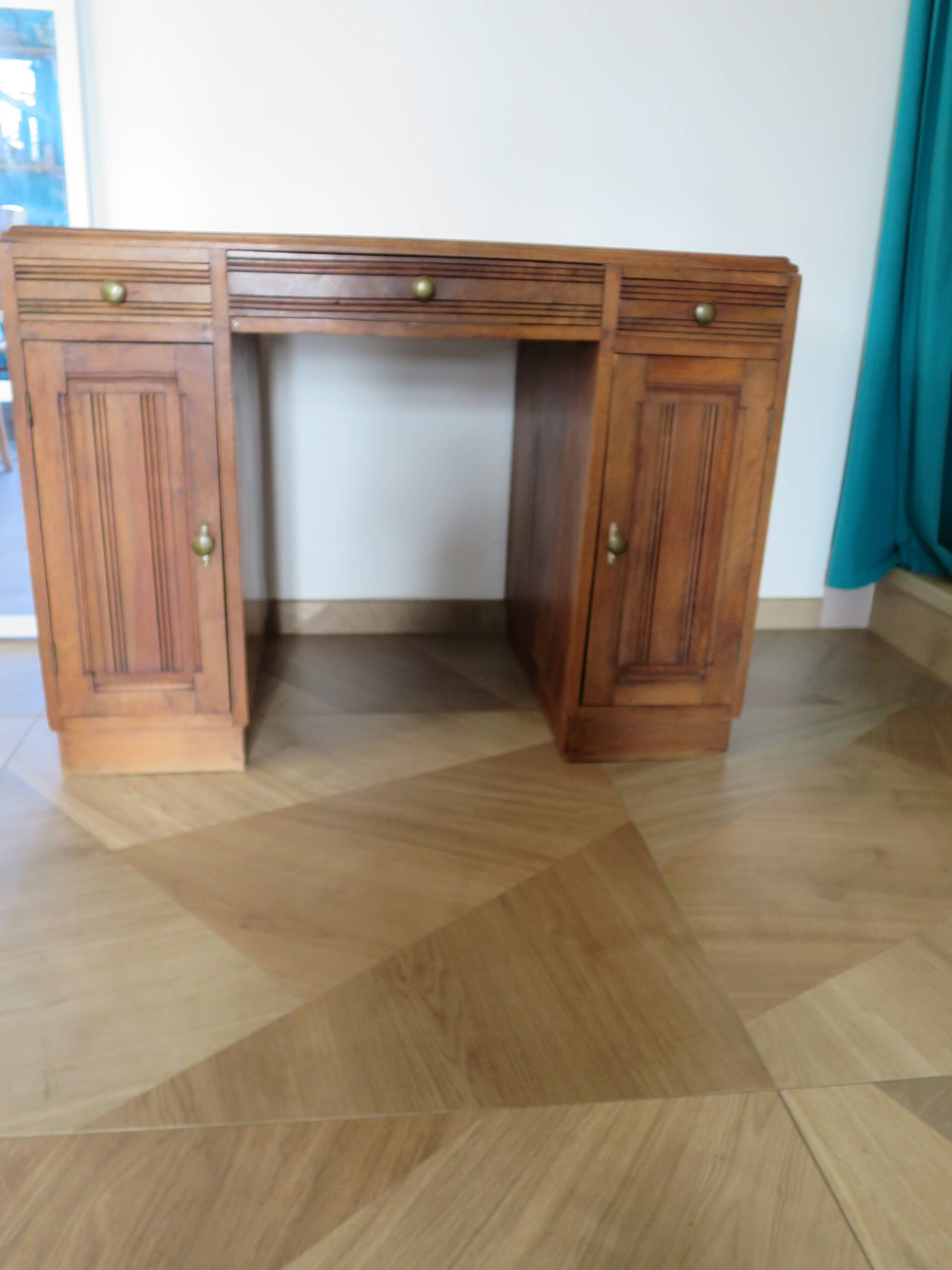 Vintage Art Deco schoolmaster's desk - double-sided - solid wood - 1940s/50s