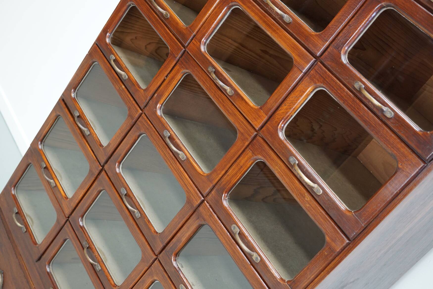 English Haberdashery Shop Cabinet with Glass Fronted Drawers, Circa 1930s