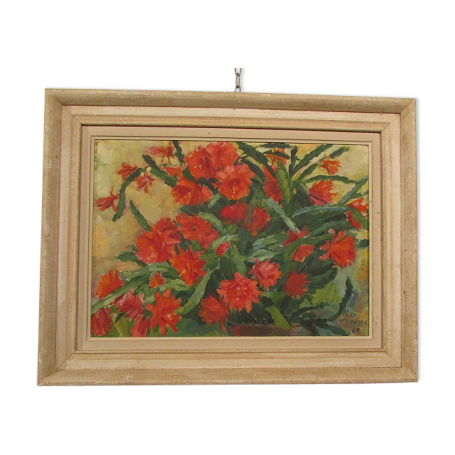 Painting signed Thomas Alice: Christmas Cactus