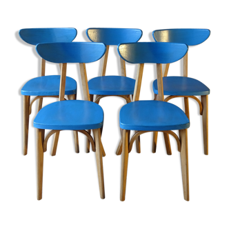 Suite de 5 chaises Luterma 1955 "banane" assise et dossier bleu