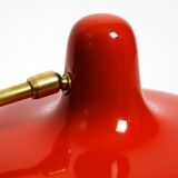 Beautiful large Mid Century Modern brass table lamp with red metal shade