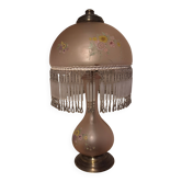 Lampe vintage années 50/70 en verre rose avec pampilles