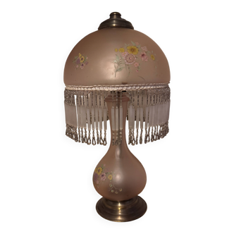 Vintage lamp from the 50s/70s in pink glass with pendants.