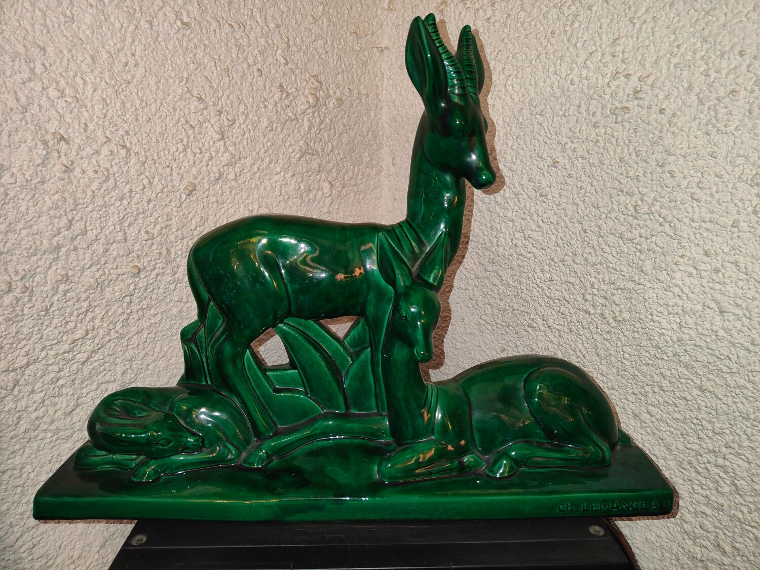 Family of antelopes Faience de Saint Clement sculpture by Charles Lemanceau