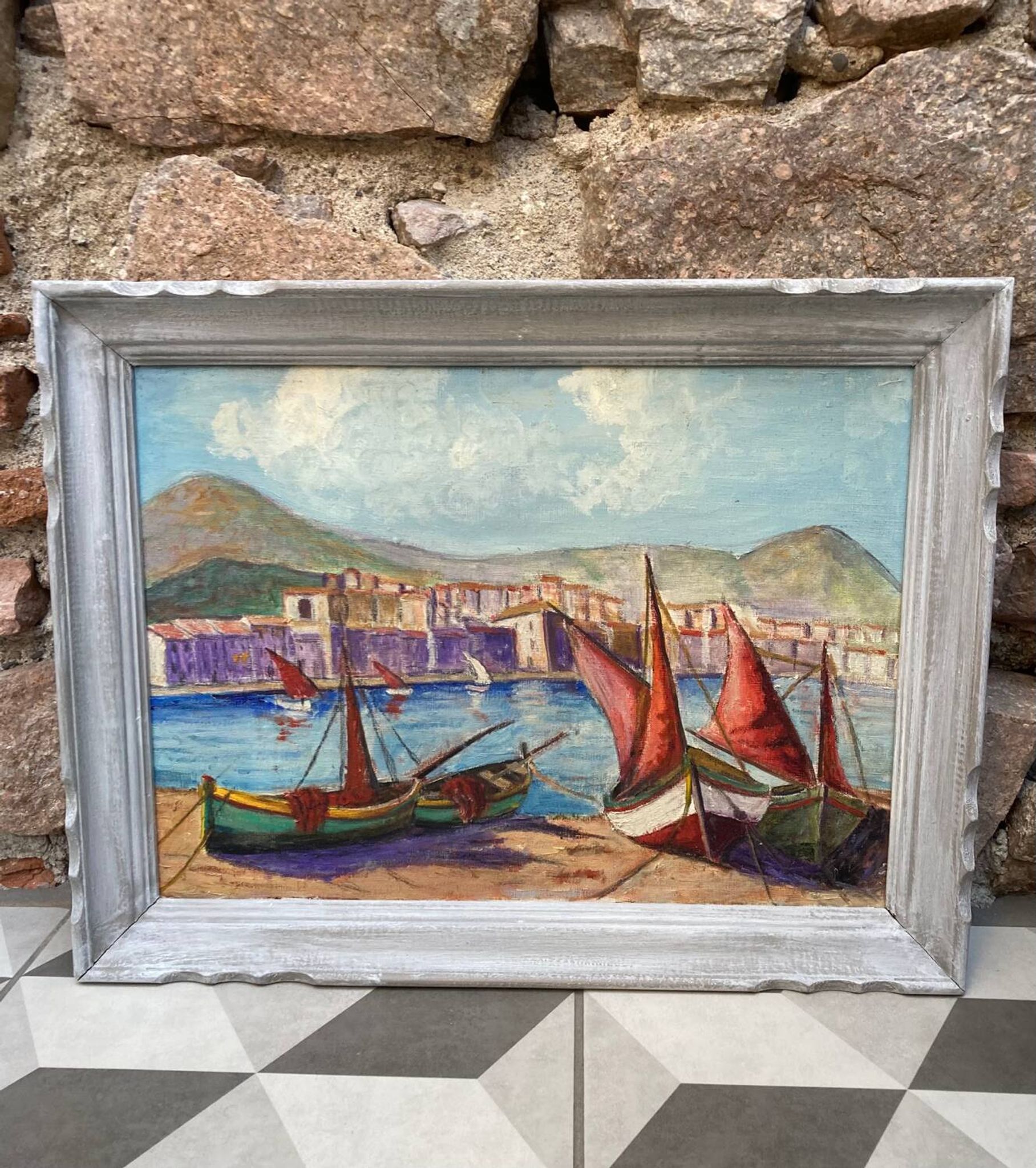Huile sur toile « Marine » encadrée