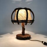 Bedside lamp, table lamp in rattan, bamboo, Louis Sognot style. 1950s