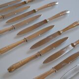 12 art deco silver metal dessert or cheese knives 20.5 cm AR monogram