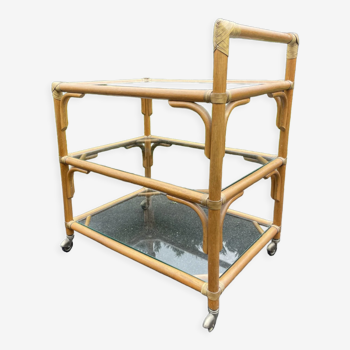 Bamboo rattan leather trolley