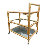 Table bar roulante bambou rotin cuir vintage design