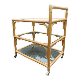 Bamboo rattan leather trolley