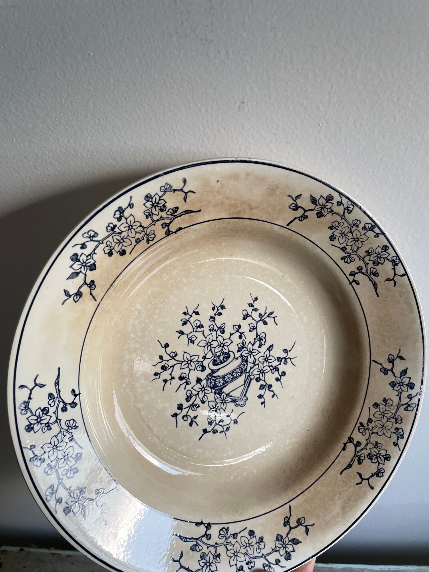 Set of numbered Terre de Fer St Amand plates (4 hollow and a flat plate)