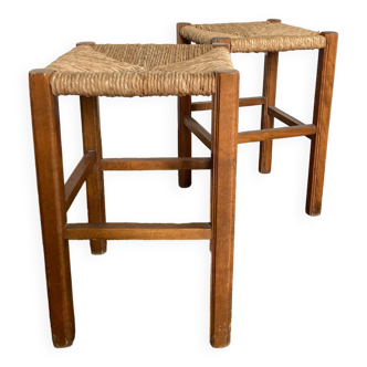 straw and wood stools