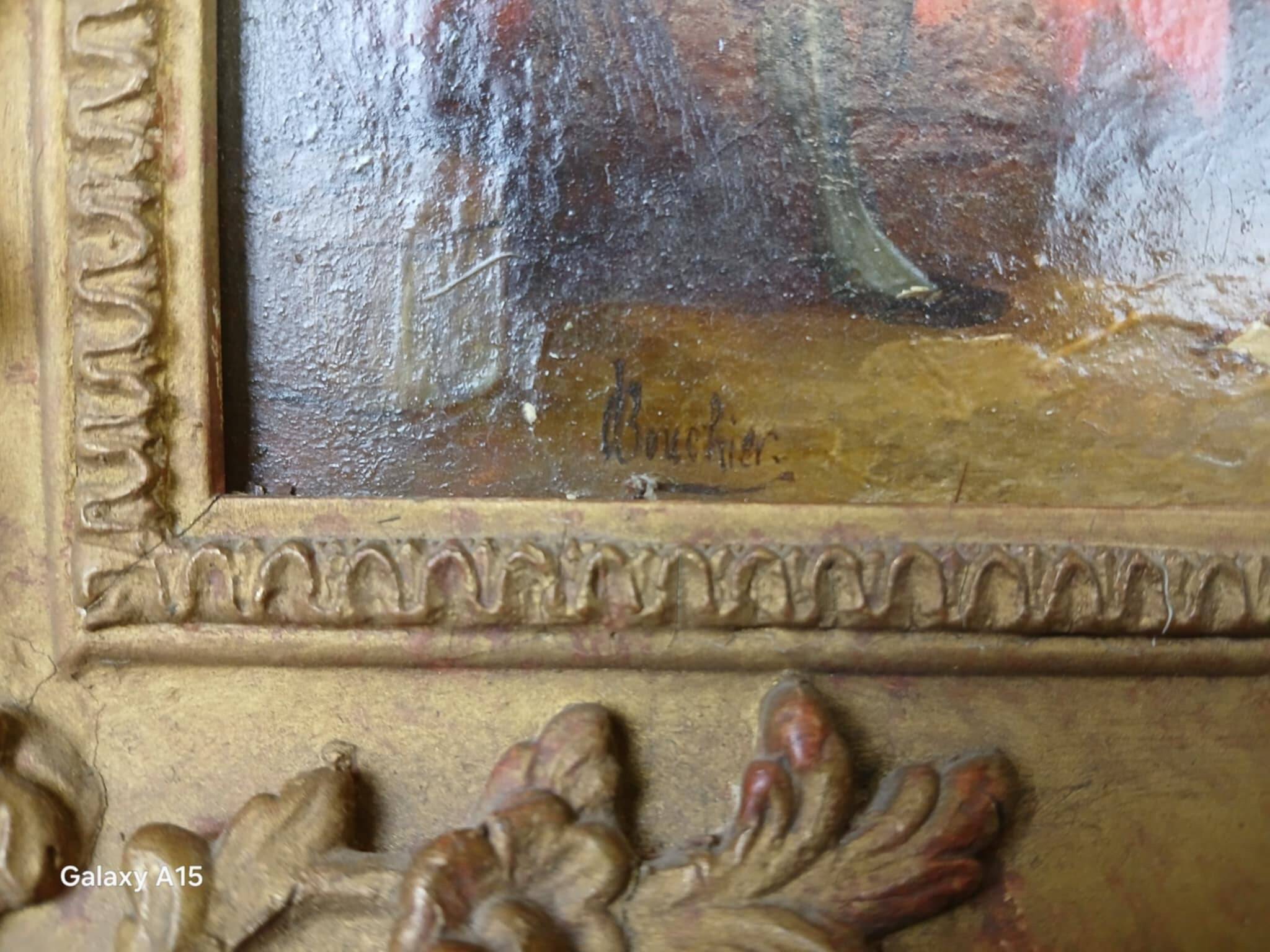 Oil on panel depicting a lively bourgeois scene