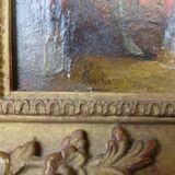 Huile sur panneau figurant une scène bourgeoise animée