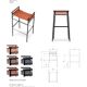Jeu de 4 tabourets de bar Artisan Contemporary Cuir marron foncé Métal noir et caoutchouc