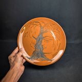Glazed ceramic plate signed Jean Marais face & tree Vallauris