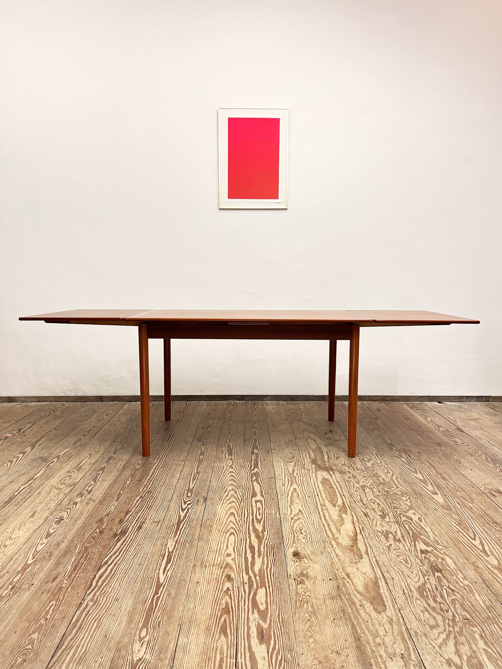 Extendable mid century teak dining table with pull out leaves, denmark, 1950s