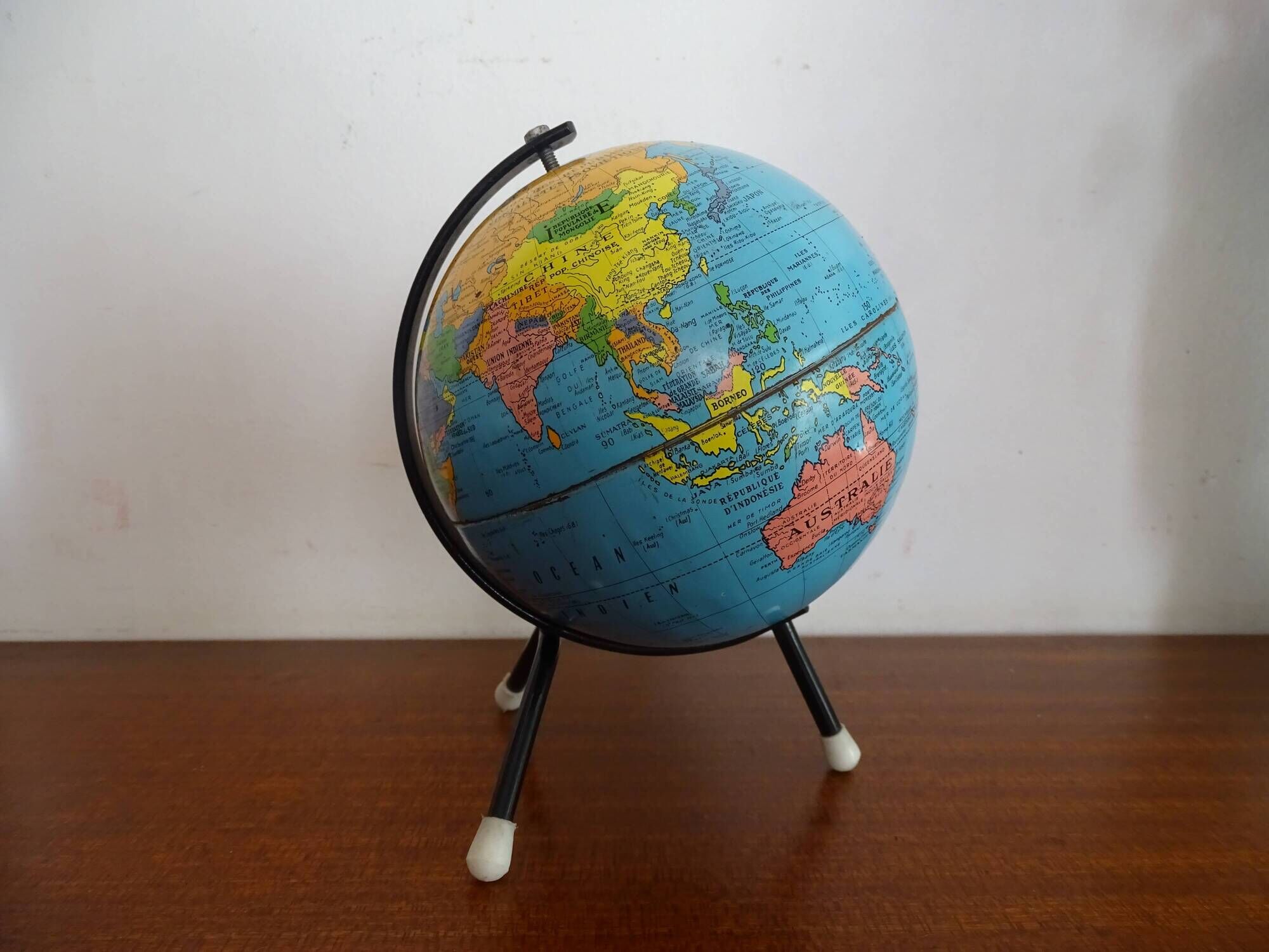 World globe sheet metal map taride cards vintage 50 60 - ø 12.5 cm