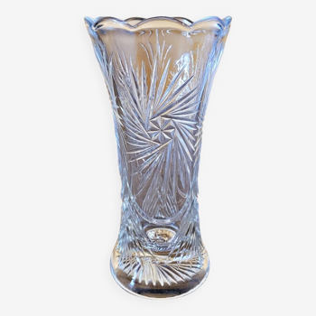 Petit vase vintage verre ciselé transparent
