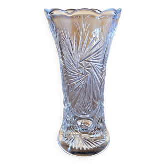 Small vintage transparent chiseled glass vase