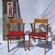 Pair of wooden armchairs and skaï foot compass of the 50s
