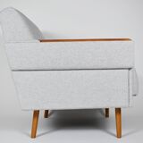 Fauteuil moderne du milieu du siècle, restauré, 1960, tissu gris clair
