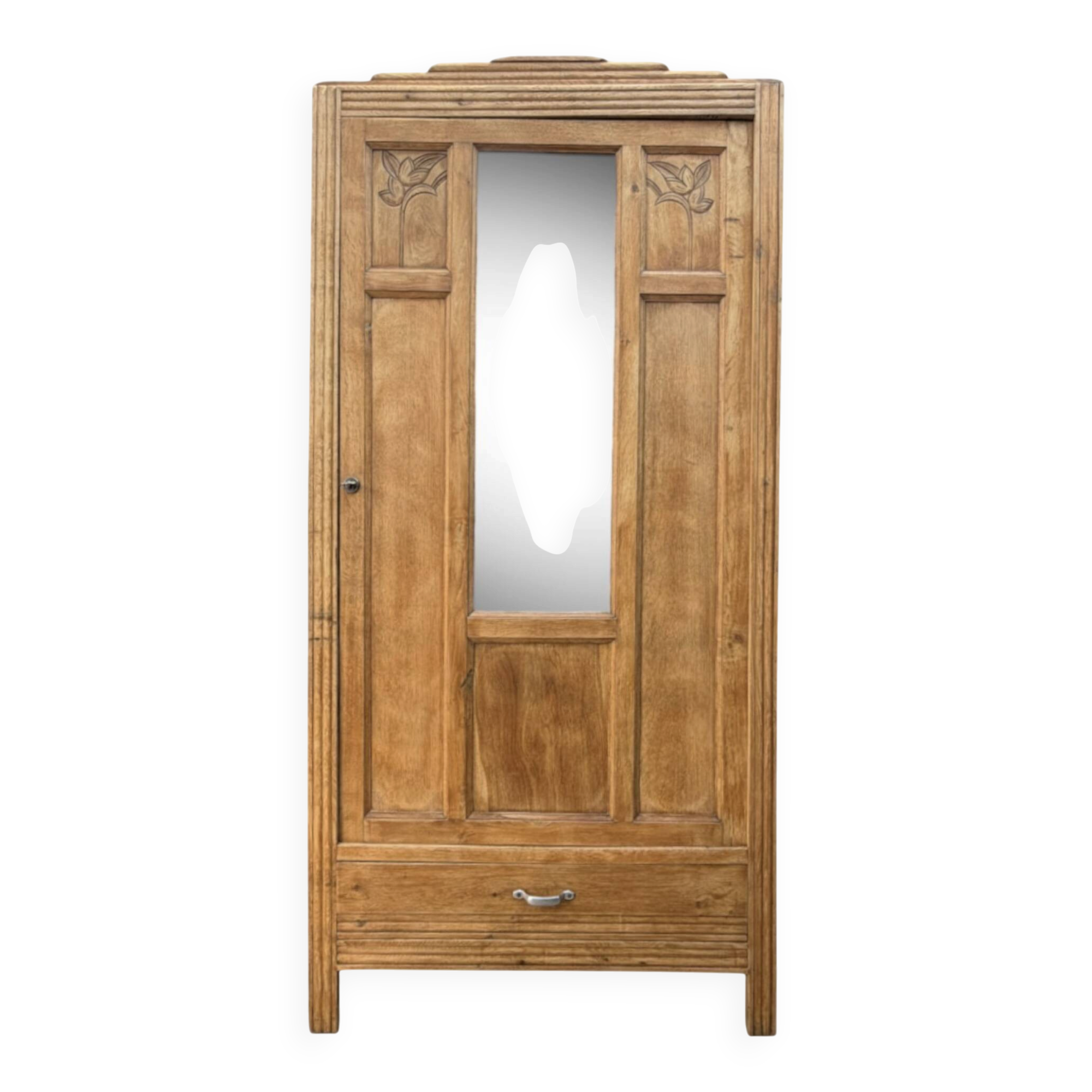 Parisian Art Deco wardrobe in raw oak, renovated.