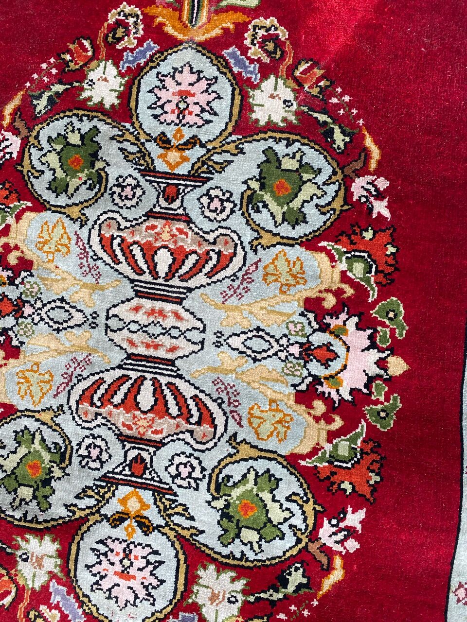 Vintage Turkish silk carpet handmade 74x146 cm