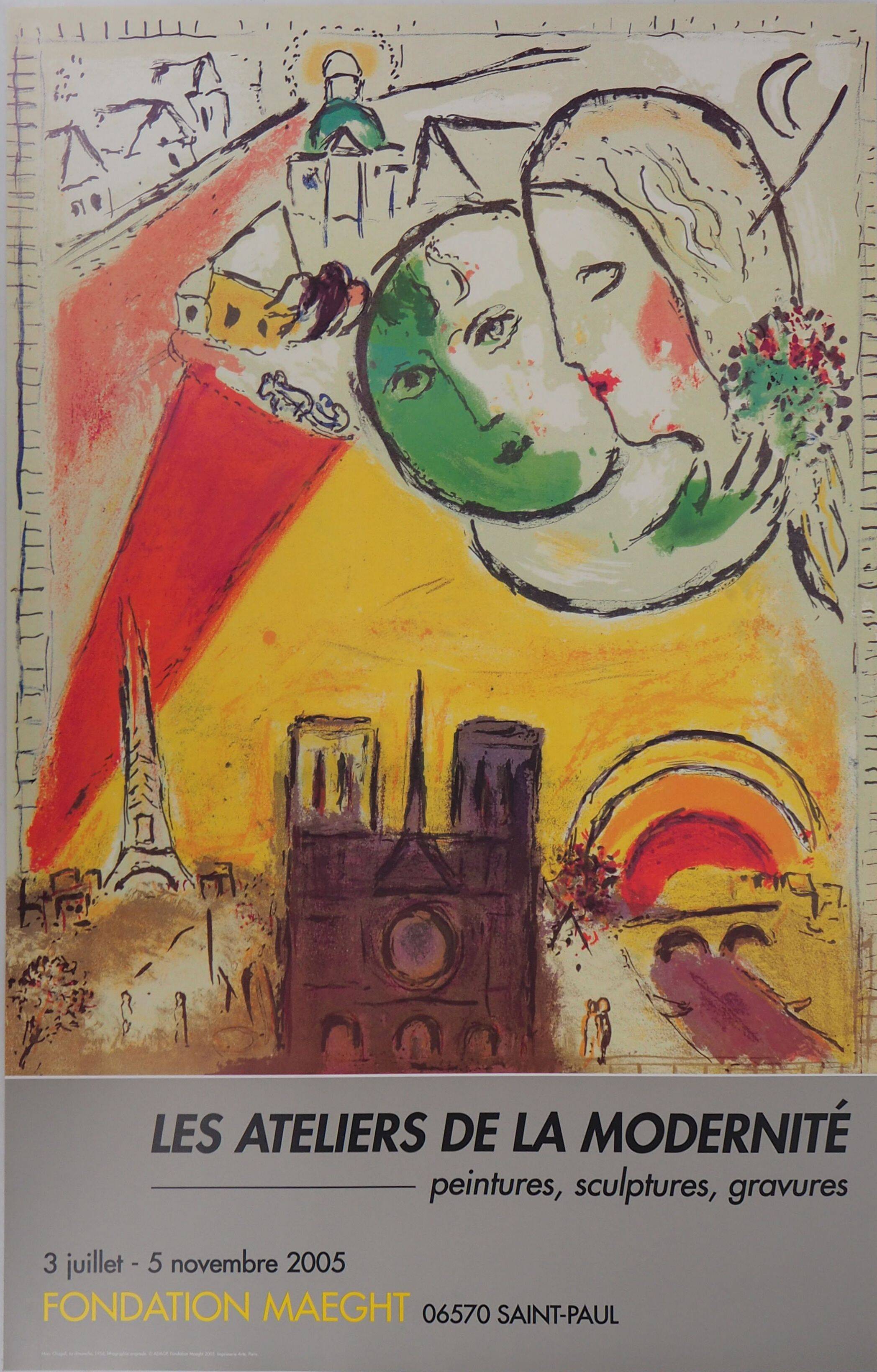 Marc CHAGALL: The Lovers of Notre Dame de Paris - Original vintage poster