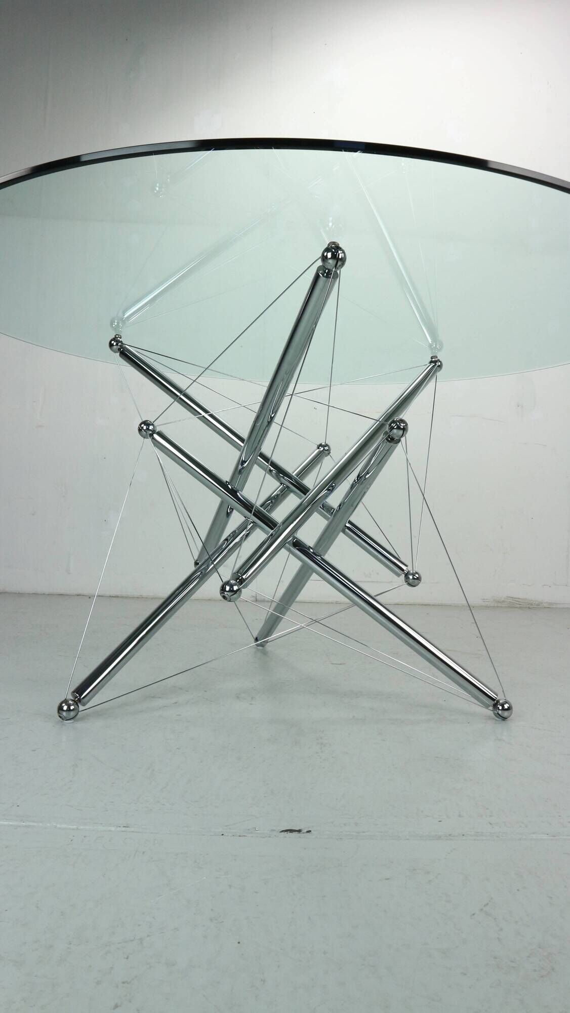 Theodore Waddell for Cassina 714 Tensegrity Chromed Steel Dining Table, 1980s