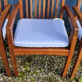 Stackable chair-armchair in solid teak with cushion by Vlaemynck
