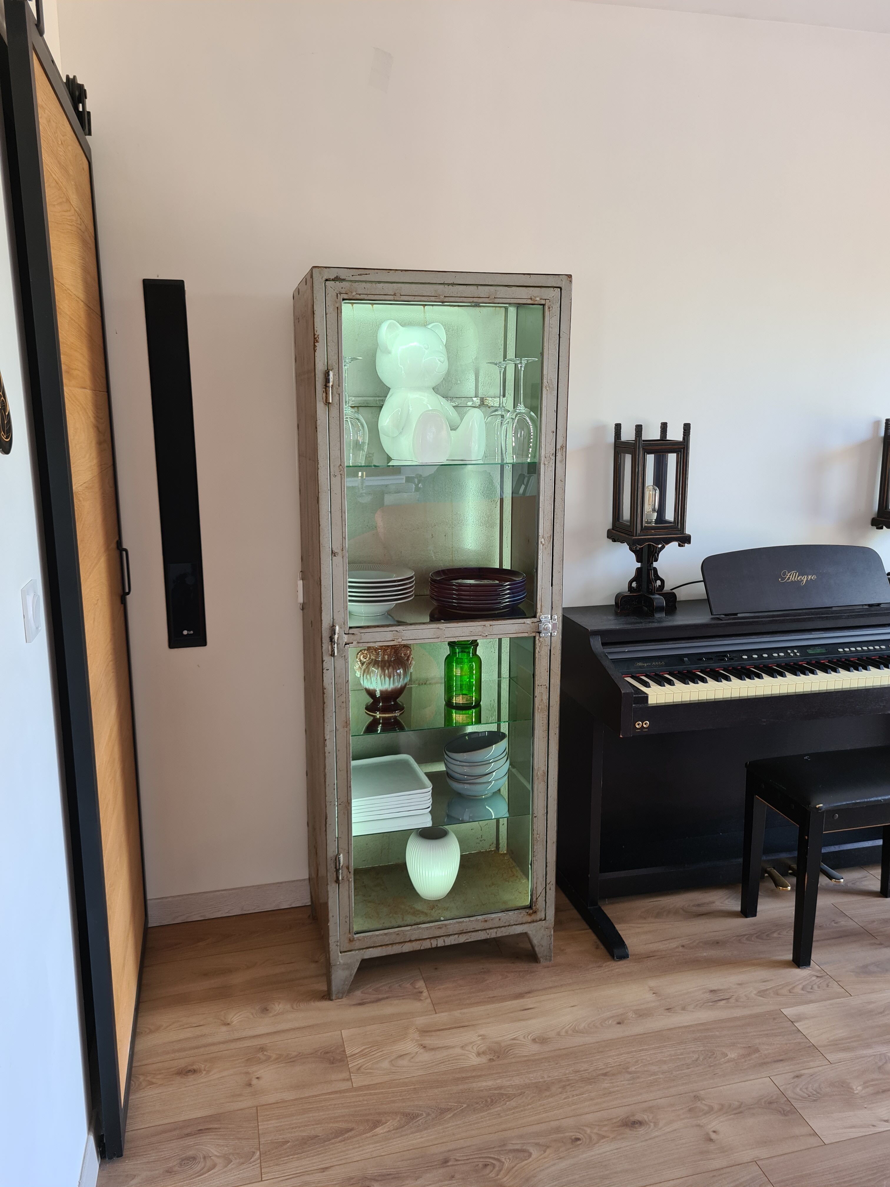 Vintage industrial showcase with LED interior lighting