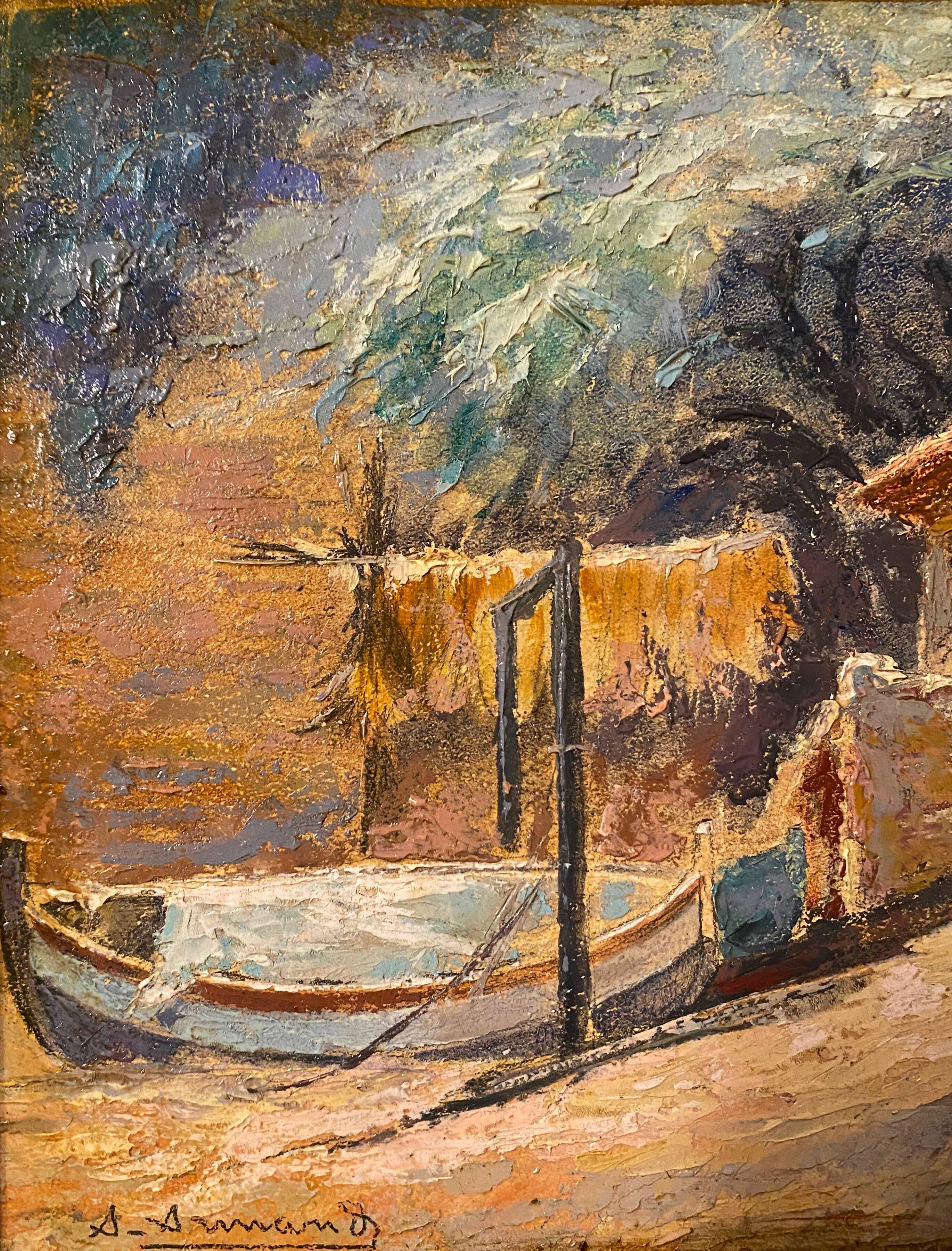 Painting by Aristide Armand HSP Marine near Nice Saint Tropez + frame