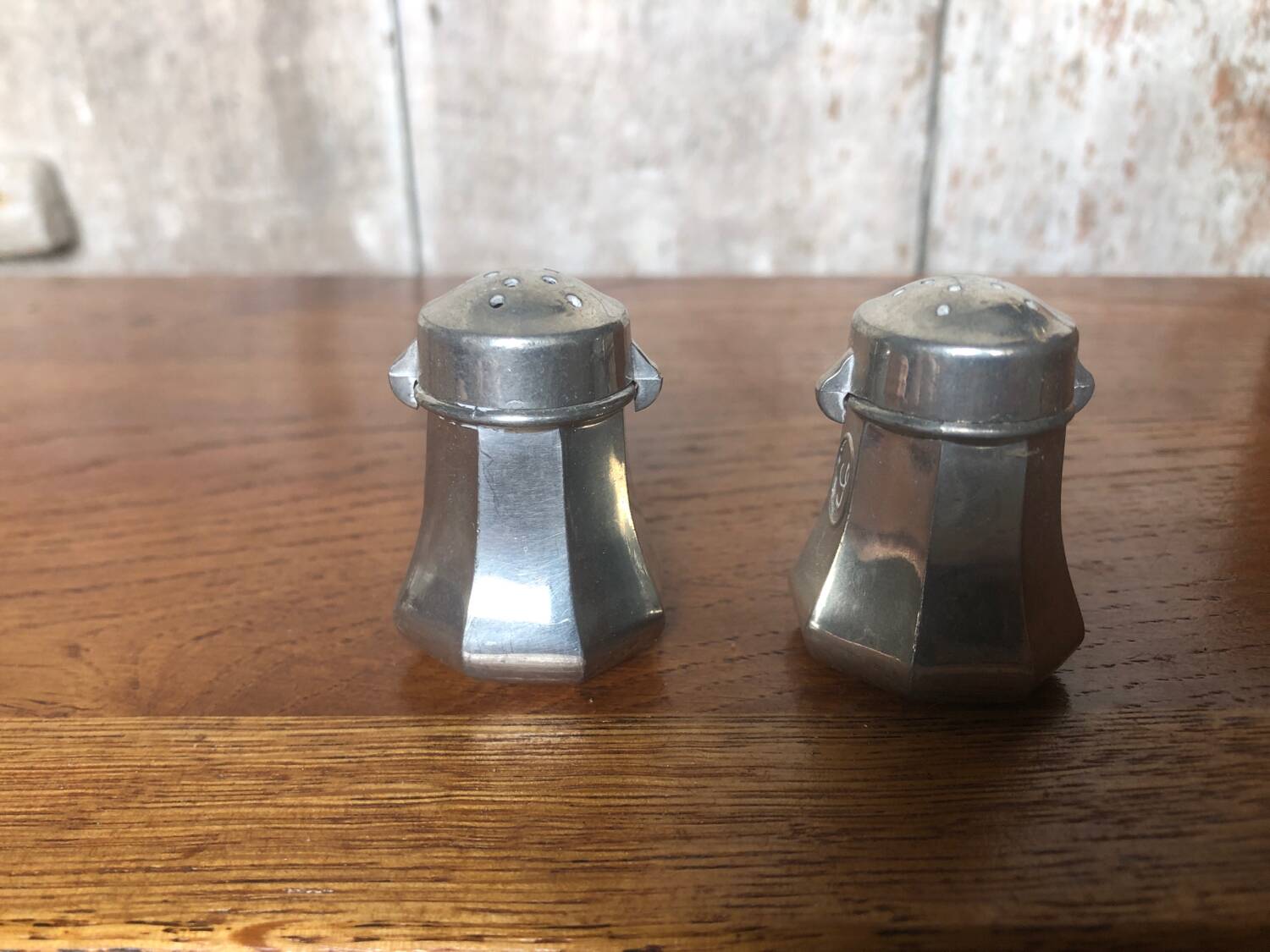 Pair of Old Pewter Salt Cellars from the Manoir Vintage