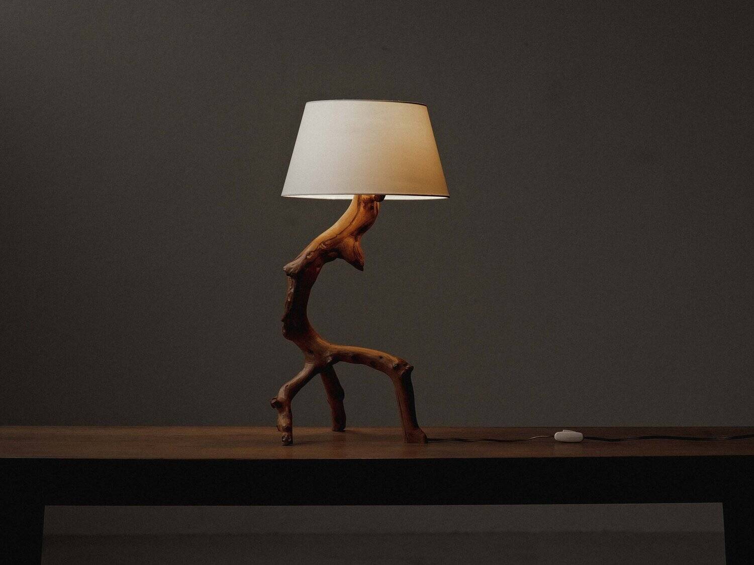 Brutalist lamp in olive wood, Provence, 1970s