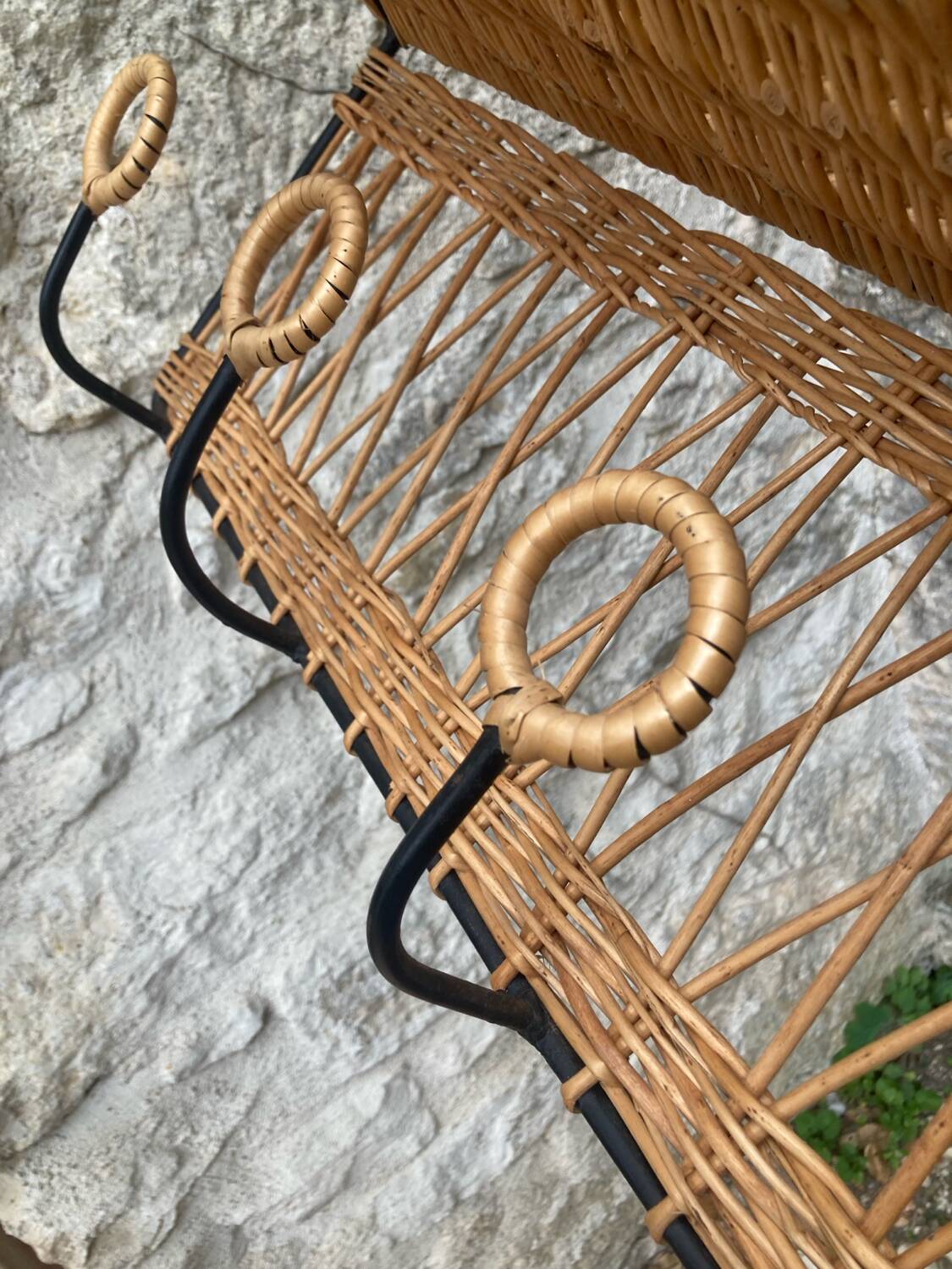 Vintage rattan wall coat rack