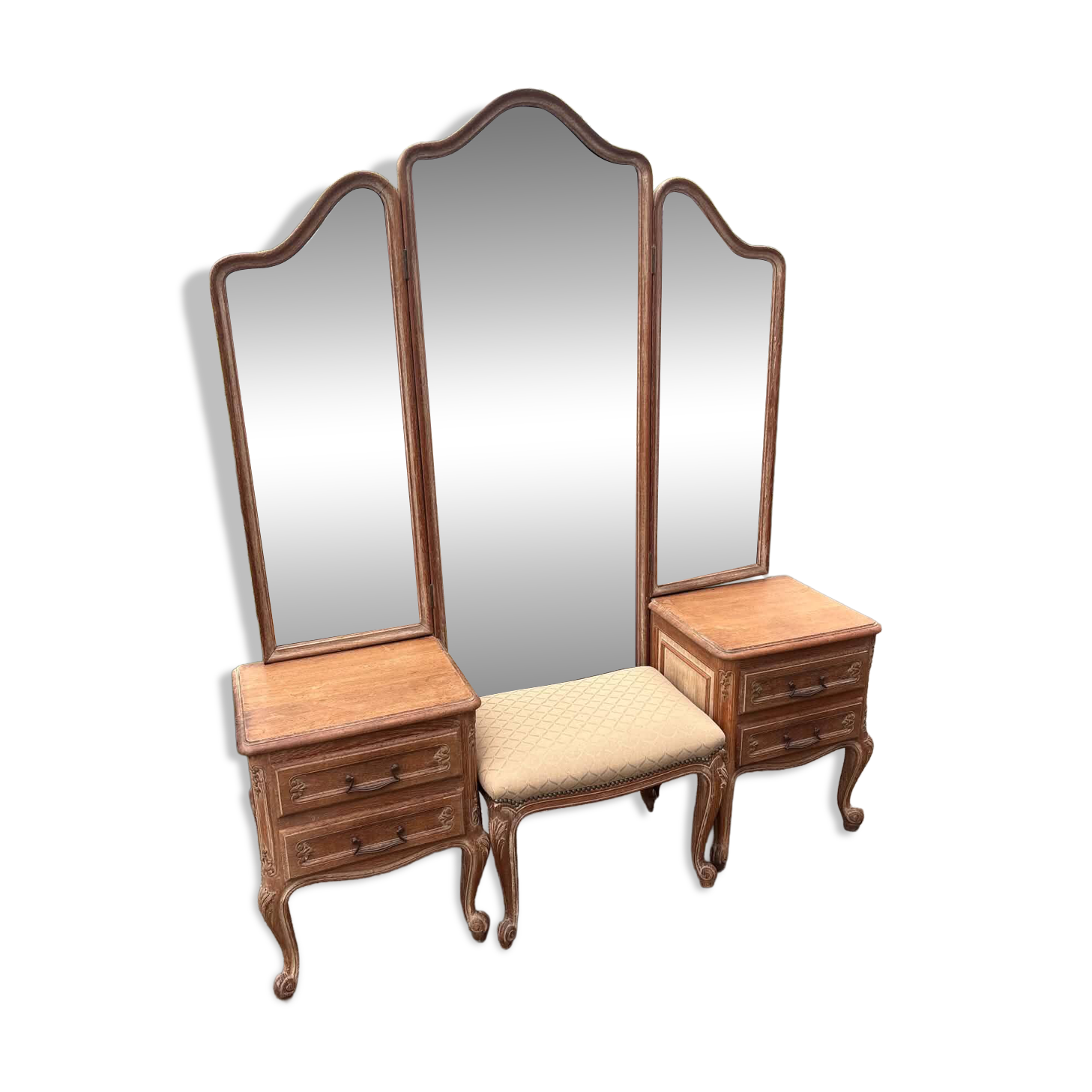 Coiffeuse ancienne de style Louis XV avec miroir triptyque